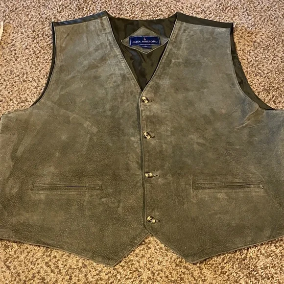 Vintage Size XL John Ashford Men's Charcoal Suede Vest - Picture 1 of 11